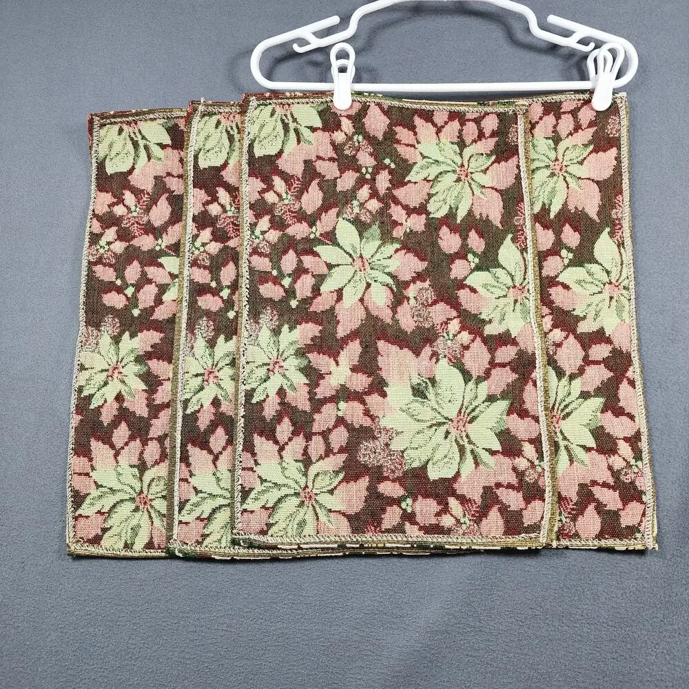 Christmas Pointsettia Tapestry Placemats Set of 4 Unbranded 19x12.5 Holiday